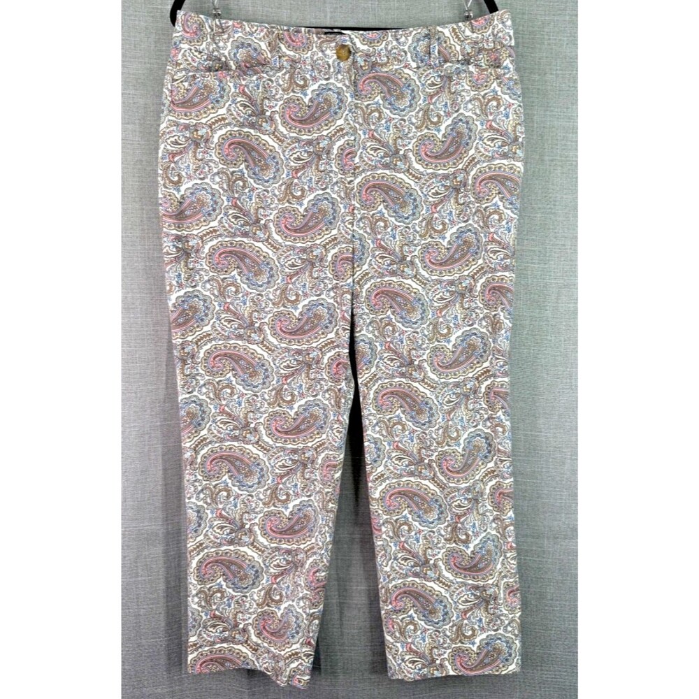 Talbot's Perfect Crop Pants Women's Size 12 Tan Pink Paisley Print